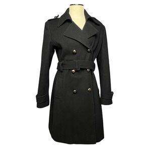 New York & Company Black‎ Wool Blend Double Breasted Belted Trench Coat Women 4